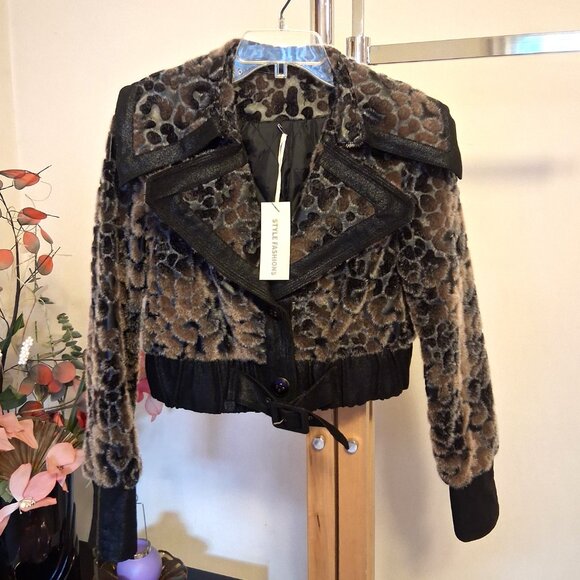 NWT Women's Gray Black Faux Fur Jackets Open Front Long Sleeve Outerwear 4 - Picture 4 of 9